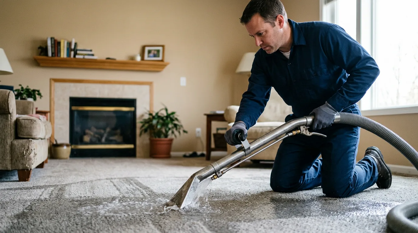 Water damage restoration technician working near Derby Line, VT